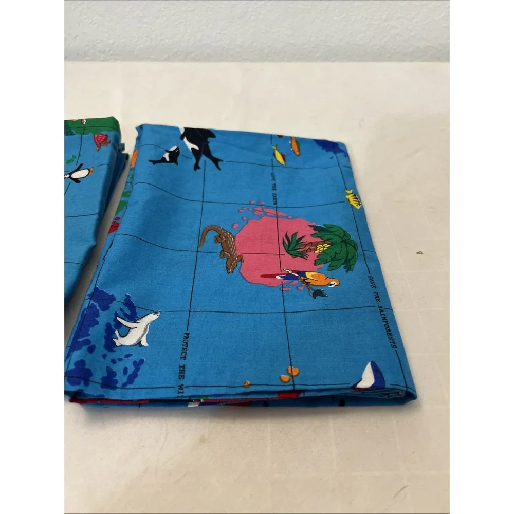 Vintage Wild Animal Safari Jungle Endangered Extinction Pair‎ Pillowcases Blue